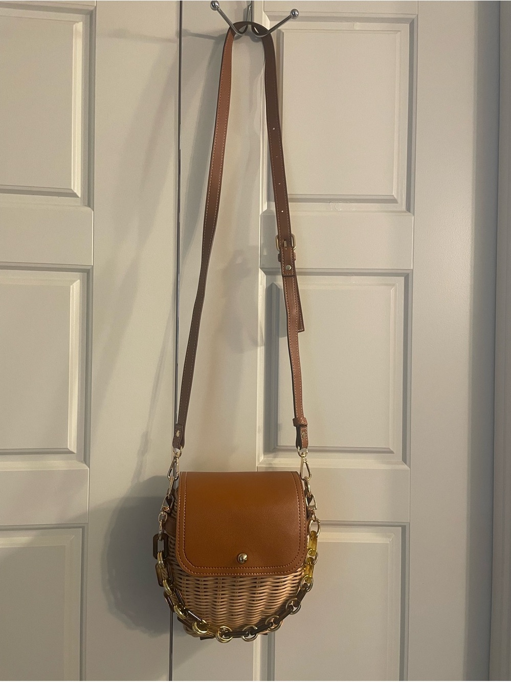 Tommy Bahama Tan Leather & Wicker Bucket Bag